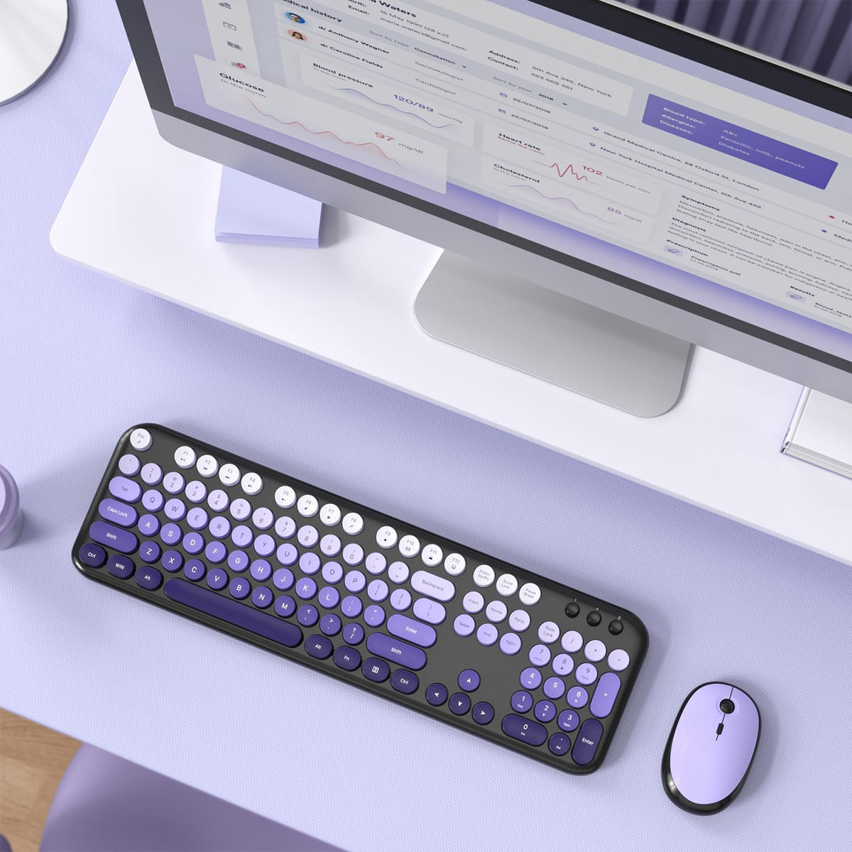 MOFII Wireless Keyboard and Mouse Combo - Blackpurple-Gradient Full-Sized Plug and Play Colorful Computer Keyboards - 104 Keys Round Keycap USB 2.4G Cute Keyboard for Windows/Laptop/Mac/Desktop/PC