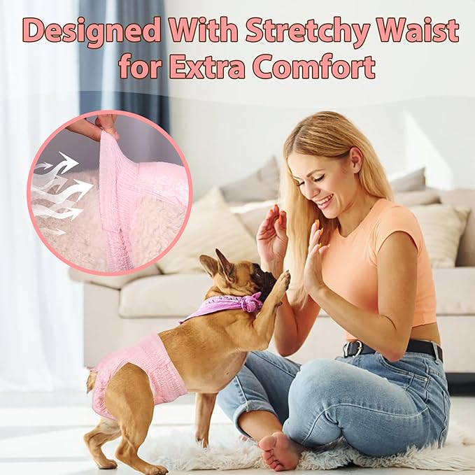 Ambreview Disposable Dog Diapers Female, Just Pull It Up, Doggie Diapers for Female Dogs, Strong Absorbency | Leak Proof, for Dogs in Heat | Elderly | Disabled, XS 30 PCS