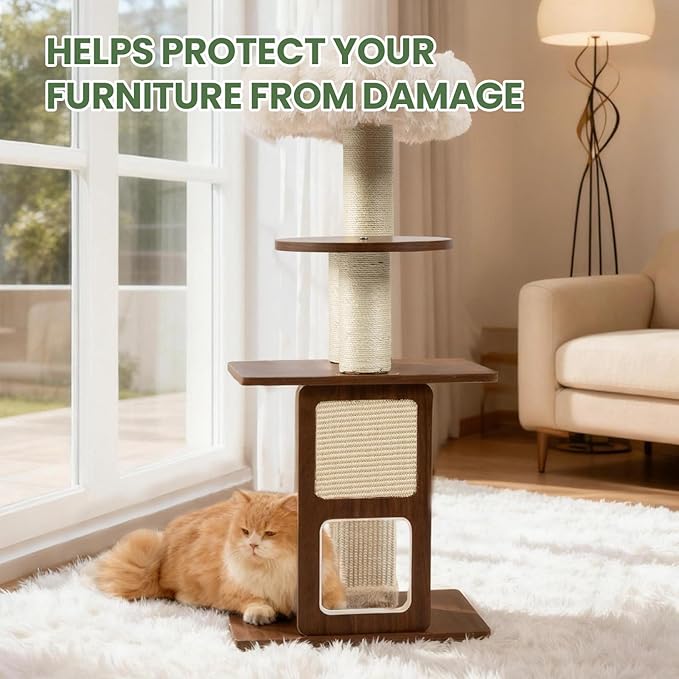 Cat Tree, 37.4-Inch Cat Tower with Plush Cozy Perch for Indoor Cats, Sturdy Tower with Fully Sisal-Wrapped Columns and Plush Toy Ball for Kitty Play,