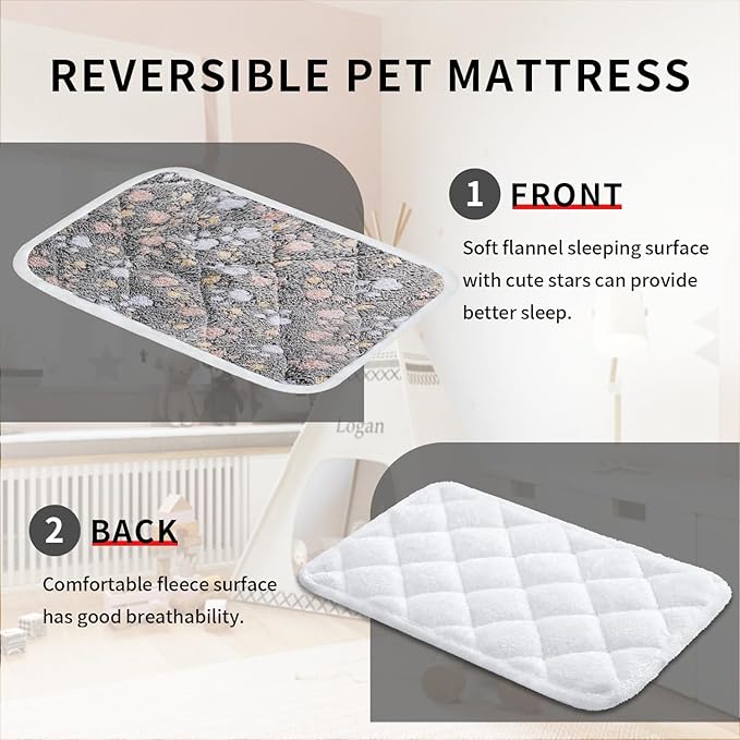 Dog Crate Mat, Soft Reversible Pet Bed Pad with Short Plush, 45x60cm, 2cm Thick, Machine Washable Mat for Small Dogs and Cats, Fits 60cm Crates