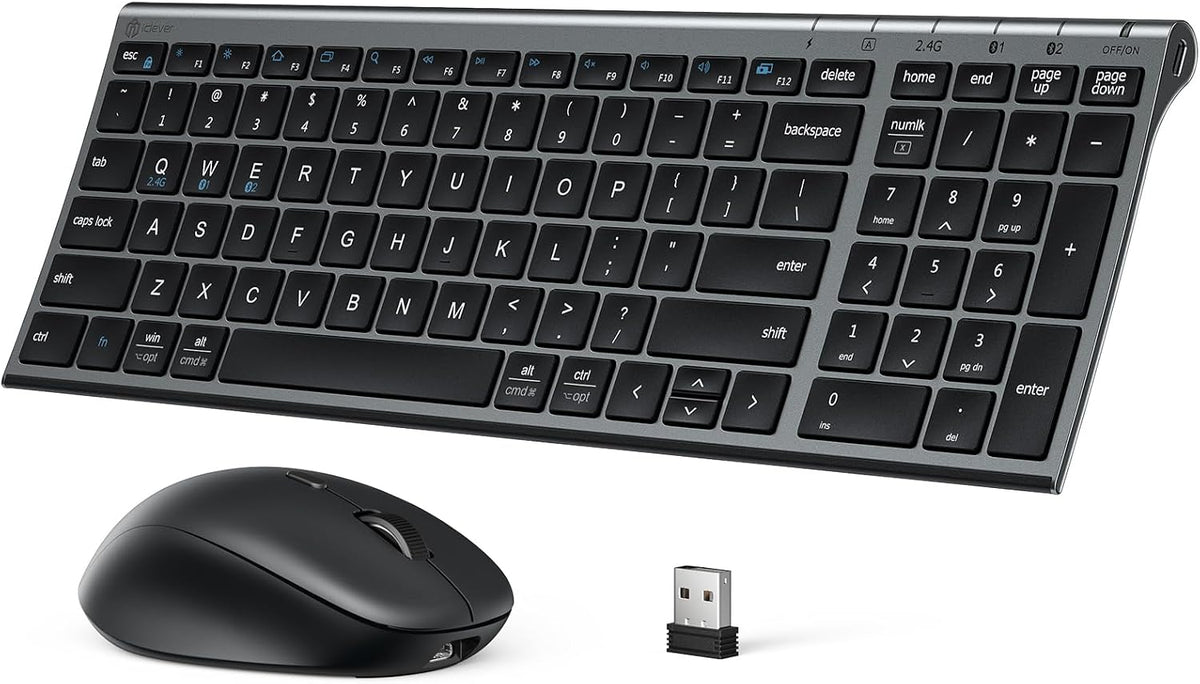 iClever DK05 Bluetooth Wireless Keyboard and Mouse Combo, Space Gray