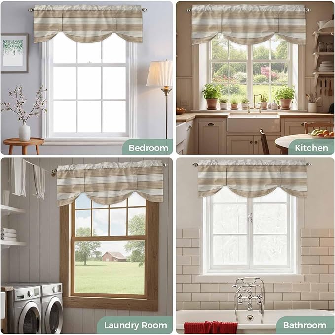 Brown Ombre Wooden Tie Up Valance Curtains