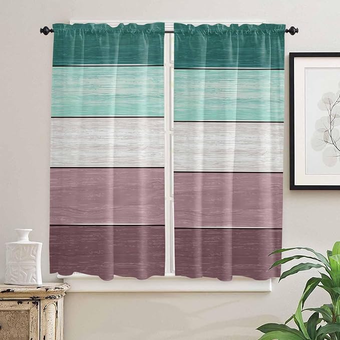 Retro Farm Woodcuts Texture Window Valance Curtains, 2 Panel