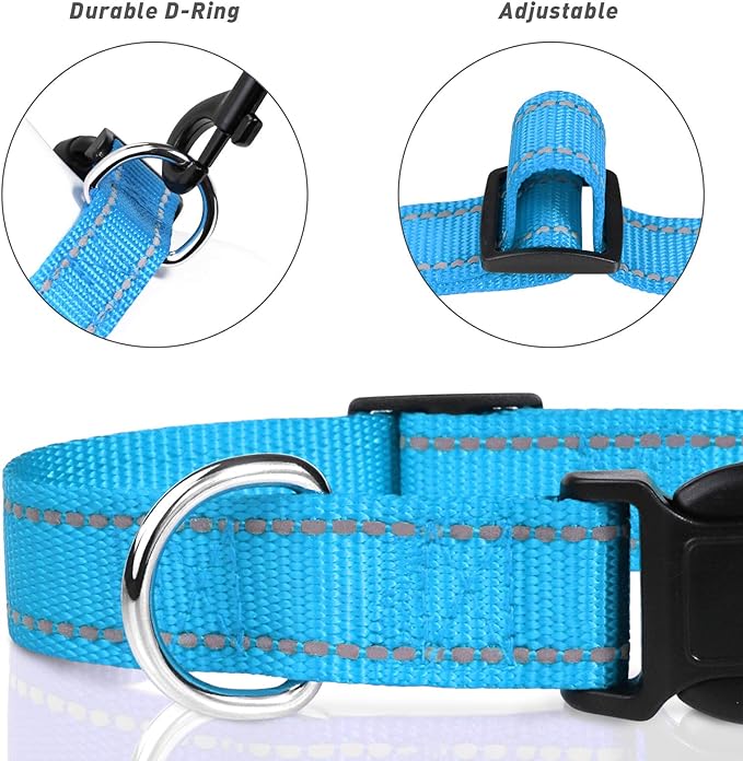 TagME Dog Collars for Small Dogs, Reflective Nylon Pet Collar with Quick Release Buckle, Small Dog Collar for Boys, Sky Blue, 3/8" Width