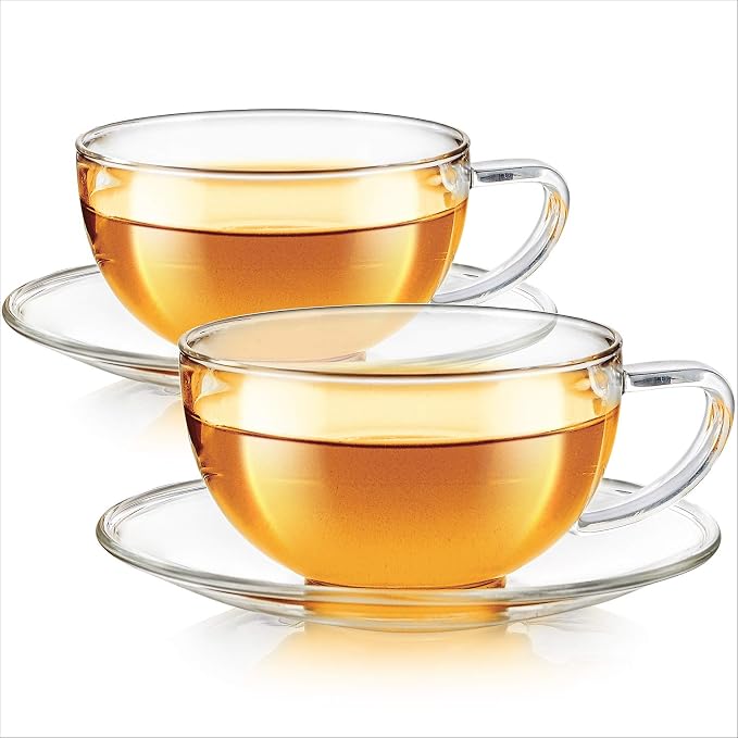Teabloom Kyoto Teacup and Saucer Set 2-Pack – Standard Teacup Size – 6 OZ/ 180