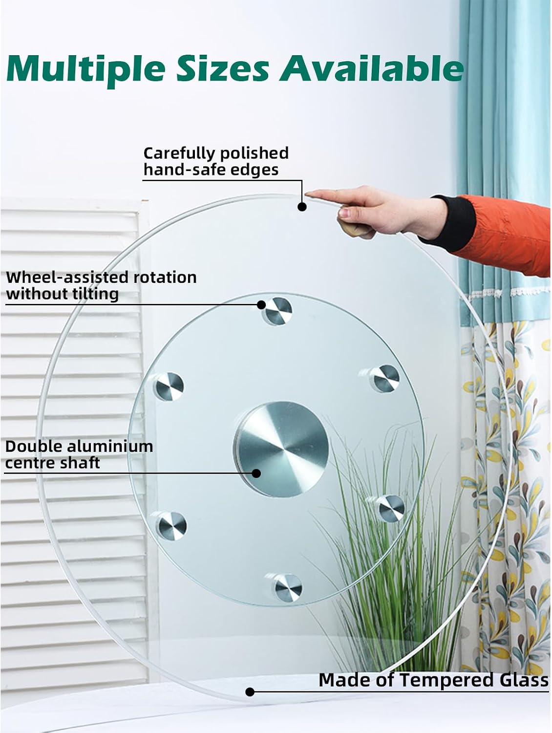22.8 inch Lazy Susan for Table Top Tempered Glass Rotating Serving Tray for Dining Table, Kitchen Lazy Susan Organizer Spinning Rotating Food Server Party Centerpieces