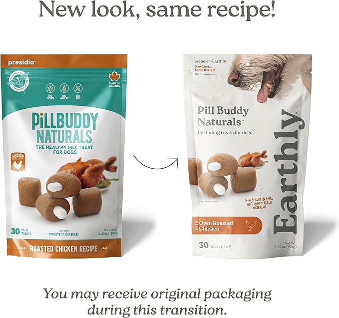 Earthly Pill Buddy Naturals - Chicken Recipe Pill Hiding Treats for Dogs - Make A Perfect Pill Concealing Pocket Or Pouch - 30 Servings