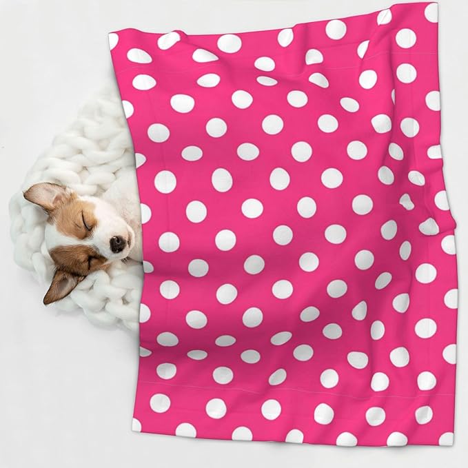 Double Sided Pet Bed Blanket for Added Cushion Warmth, Pink Polka Dot, Reversible Cover with Textured Dot Surface for Existing Beds Standalone Mat