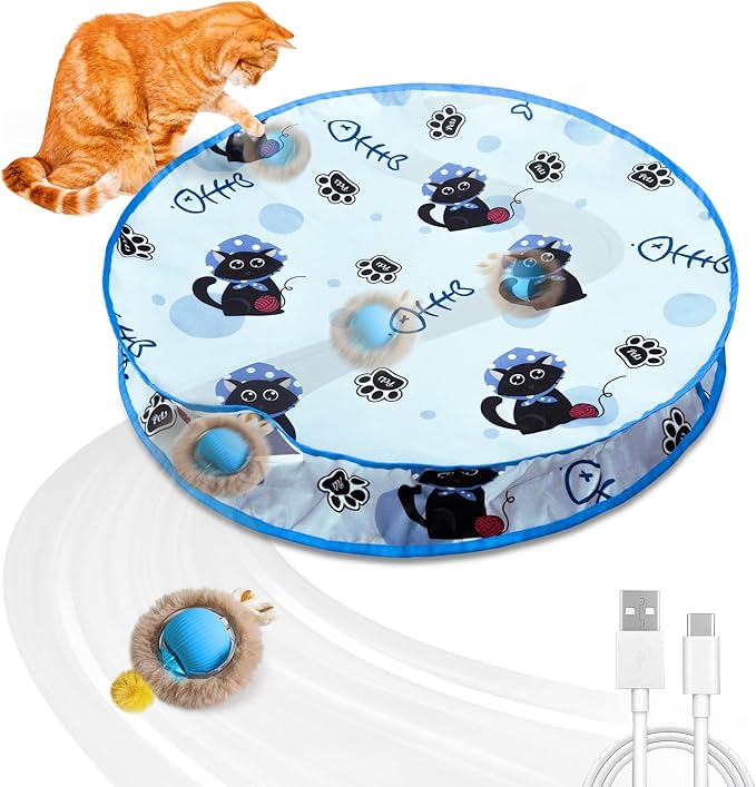 Interactive Cat Toys for Indoor Cats Automatic Motion Activated Moving Ball Hide and Seek Game for Indoor, Cat Balls with 28 Inch Play Mat
