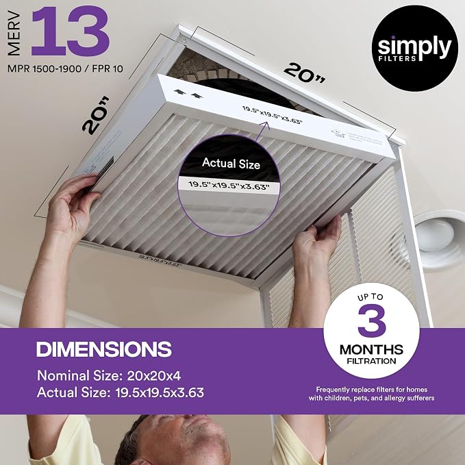 Simply 20x20x4 Air Filter, MERV 13, 4 Pack, Furnace Air Filter