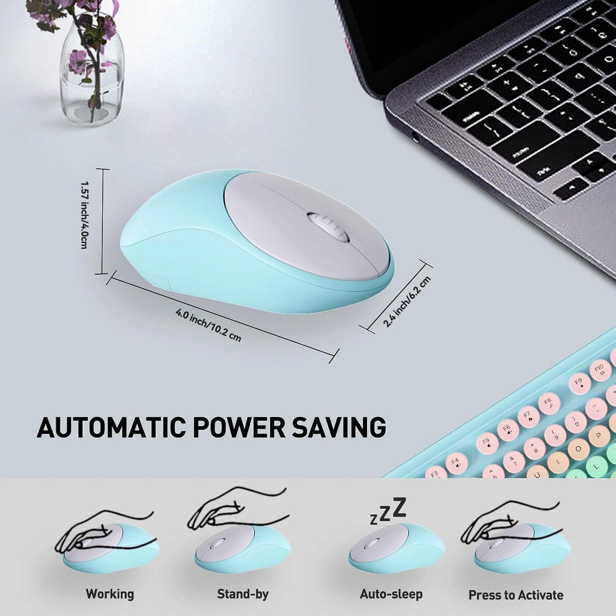 FD 2.4GHz Wireless Keyboard and Mouse Set with Switch Button - Full-Size Keyboard - Compatible for Windows/Laptop/PC/Notebook/Smart TV and More - Blue White Colorful