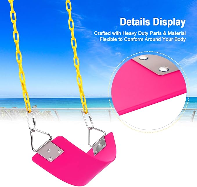 AGPTEK Swing Set, Seat with 66 Inch Anti-Rust Chains Thermoplastic Coated, Support 250lb, Cushion Accessories Replacement with Snap Hooks for Outdoors, Playground, Jungle & Gym - Pink