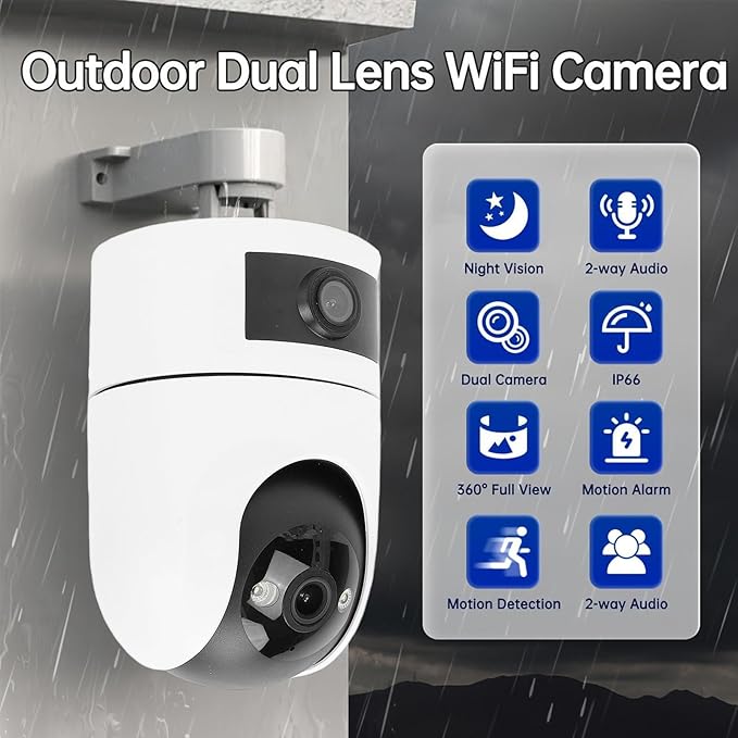 PTZ Security Camera 2K HD Dual Lens Pet WiFi Auto Tracking for Indoor Outdoor