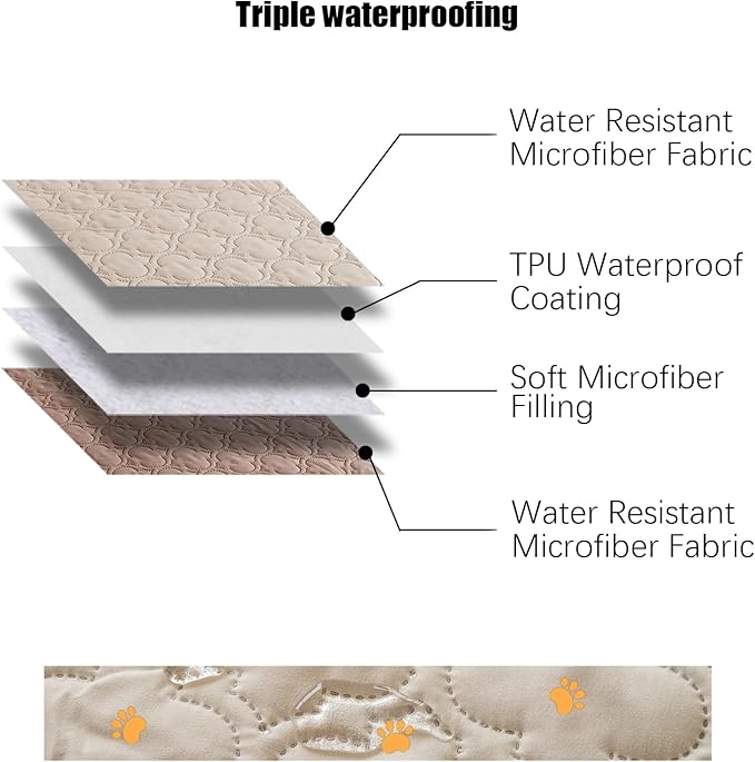 Waterproof Couch Cover for Dogs Washable, Reversible Dog Bed Blanket Pet Sofa Furniture Protector(52x82 Inch, Cream+Khaki)