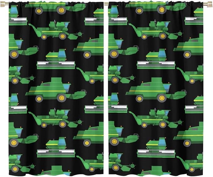 Kids Agriculture Machine Window Curtains, Farm Equipment Tractors Transport
