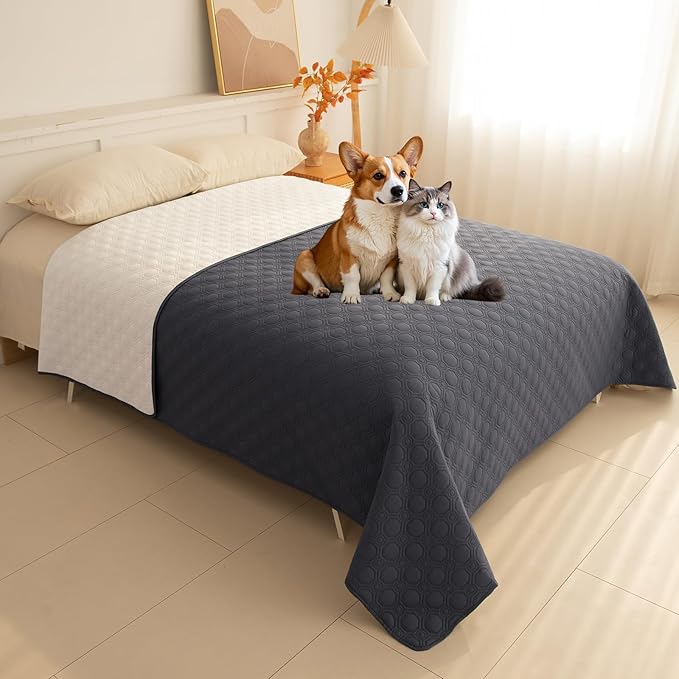 ele ELEOPTION Waterproof Dog Bed Blanket Cover Washable Extra Large Pee Pads for Dogs Reusable Absorbent Puppy Pet Pee Pads for Sofa, Bed, Couch 82x 82inch Gray