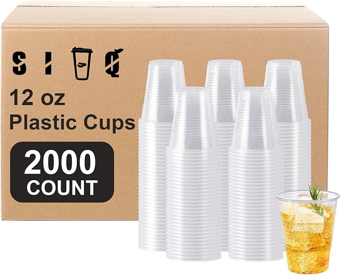 SIUQ 2000 Pack 12 oz Clear Plastic Cups, Bulk Disposable Water Cups | Cold