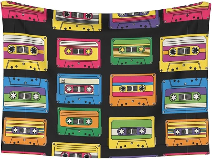 Pet Blanket for Travel and Home, Colorful Retro Cassette Pattern, Reversible Plush Dot Design with Soft Grip Texture on One Side Perfect for Car Seats Moving Vehicles
