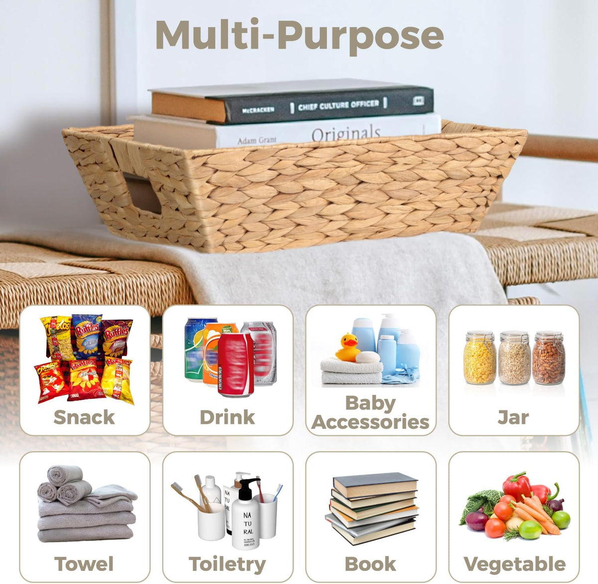 Set of 3 Snack Baskets, Water Hyacinth Basket,Wicker Snack Basket Organizer
