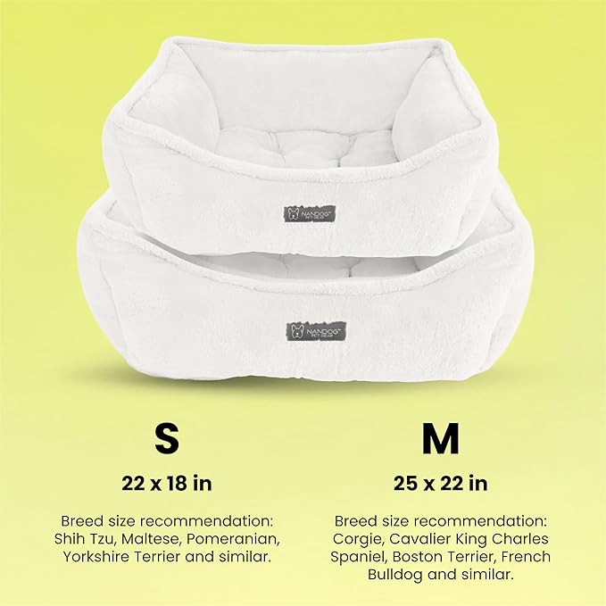 NANDOG Cloud Prive Collection Washable Cat and Dog Bed for Small to Medium Breeds – Made of Ultra Soft Micro Plush Fabric – Reversible Design with Double-Stitched Seams (Ivory White, Medium 25”)
