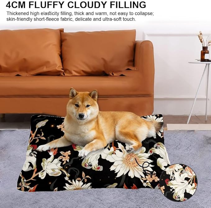 Night White Floral Cute Dog Beds Furniture Dog Crate Mat Pad for Crate Washable Bed for Washable Non-Slip Beds Bed Small Size Mats Carriers & Travel Products Indoor Outdoor 36X24 Inch