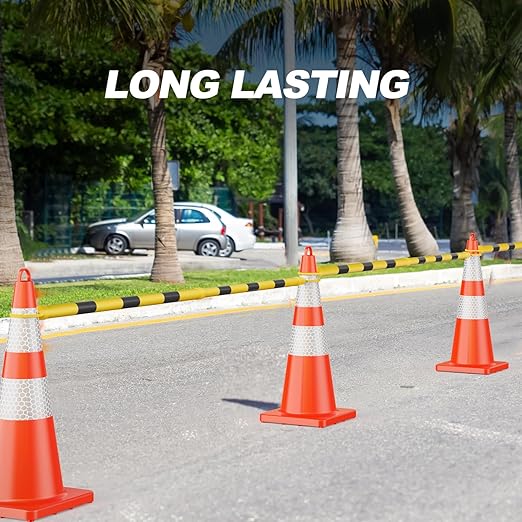 RoadHero 20 Pack 4 FT to 6.9 FT Retractable Cone Bar, Expandable Traffic Cone Bars for Parking Lots, Extendable Barricade for Road Construction, Black and Yellow, Cone Not Included