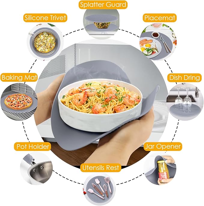 12 Inch Multi-Purpose Silicone Mat, As Drying Mat, Microwave Mat, Pot Holder