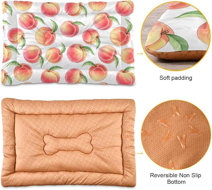 Emelivor Pink Peaches White Dog Cat Bed Washable Crate Pet Bed Anti-Slip Comfortable Durable Dog Crate Bed for Indoor Small Medium Large Dogs Cats, 24x18in