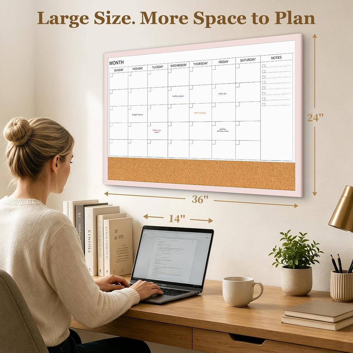 Dry Erase Calendar Whiteboard for Wall, 36'' x 24'' White Board Calendar