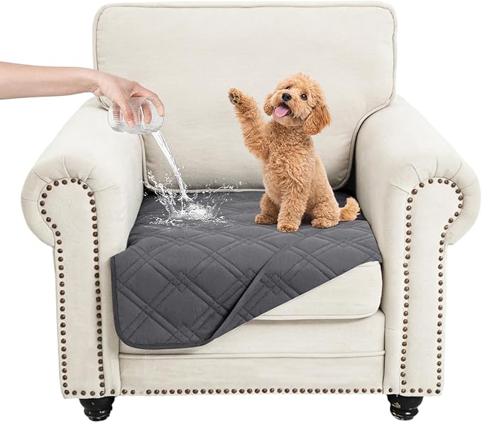 100% Waterproof Dog Couch Protector, Triple-Layer Waterproof Dog Bed Cover Pet Blanket Reversible 2-Tone Sofa Shield, Non-Slip Furniture Guard for Pets(30×30 Inch, Gray+Gray)