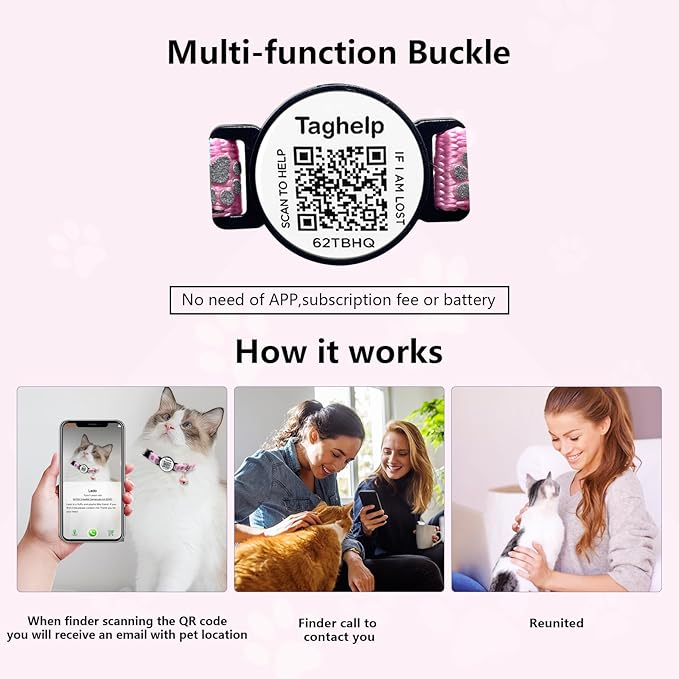 6 Pack Breakaway Cat Collar with QR Code & Bell, Reflective Safety Collars with Online Pet ID Storage, Adjustable Nylon Collars for Multiple Cats (Mixed Colors)