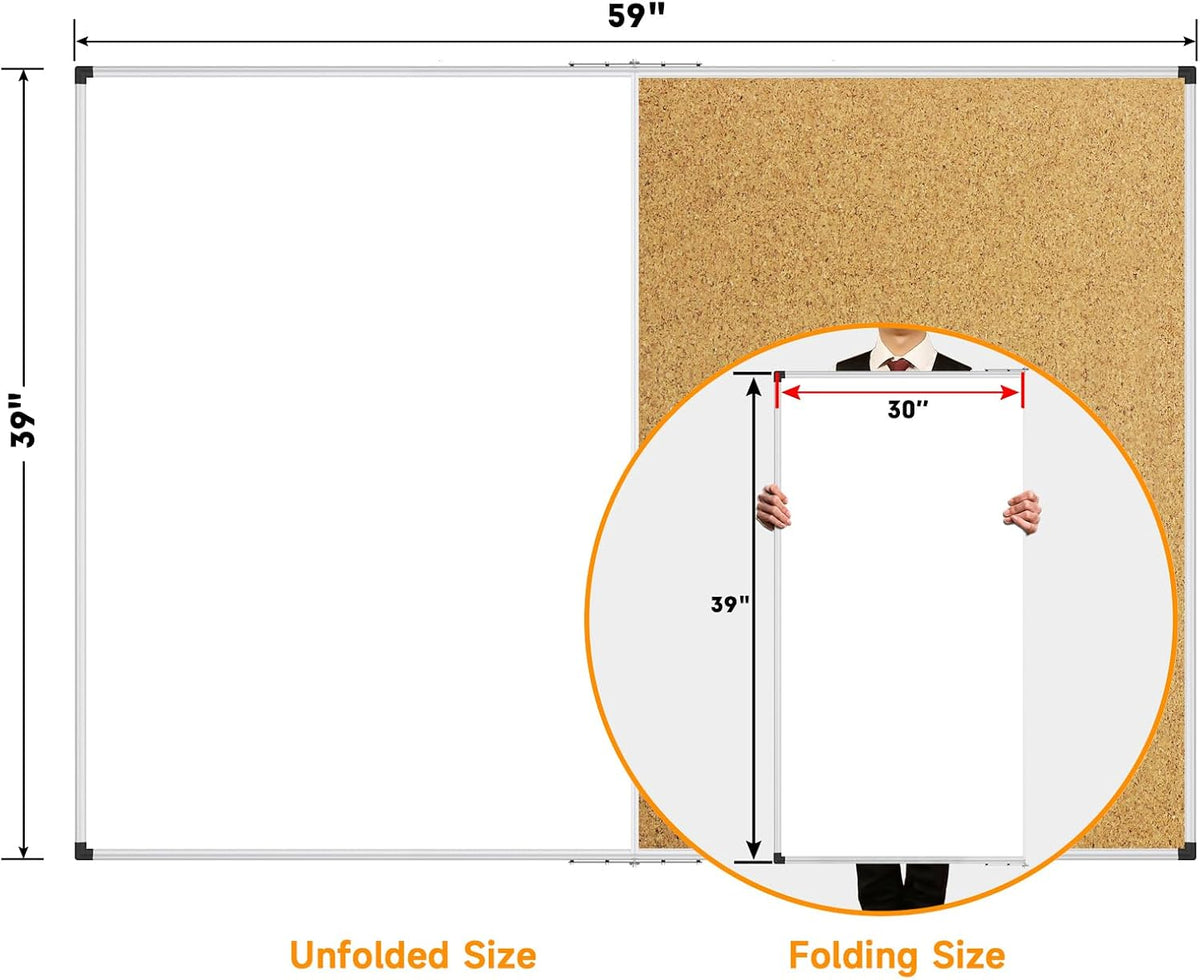 XBoard Magnetic White Board Bulletin Corkboard Combination 60 x 40 Inch