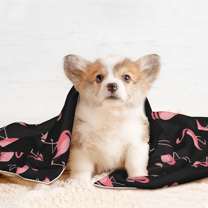Reversible Plush Throw for Dogs and Cats, Pink Flamingo, Double Sided Blanket with Nubby Dot Side and Sleek Side Ideal for Cuddling Nesting Security