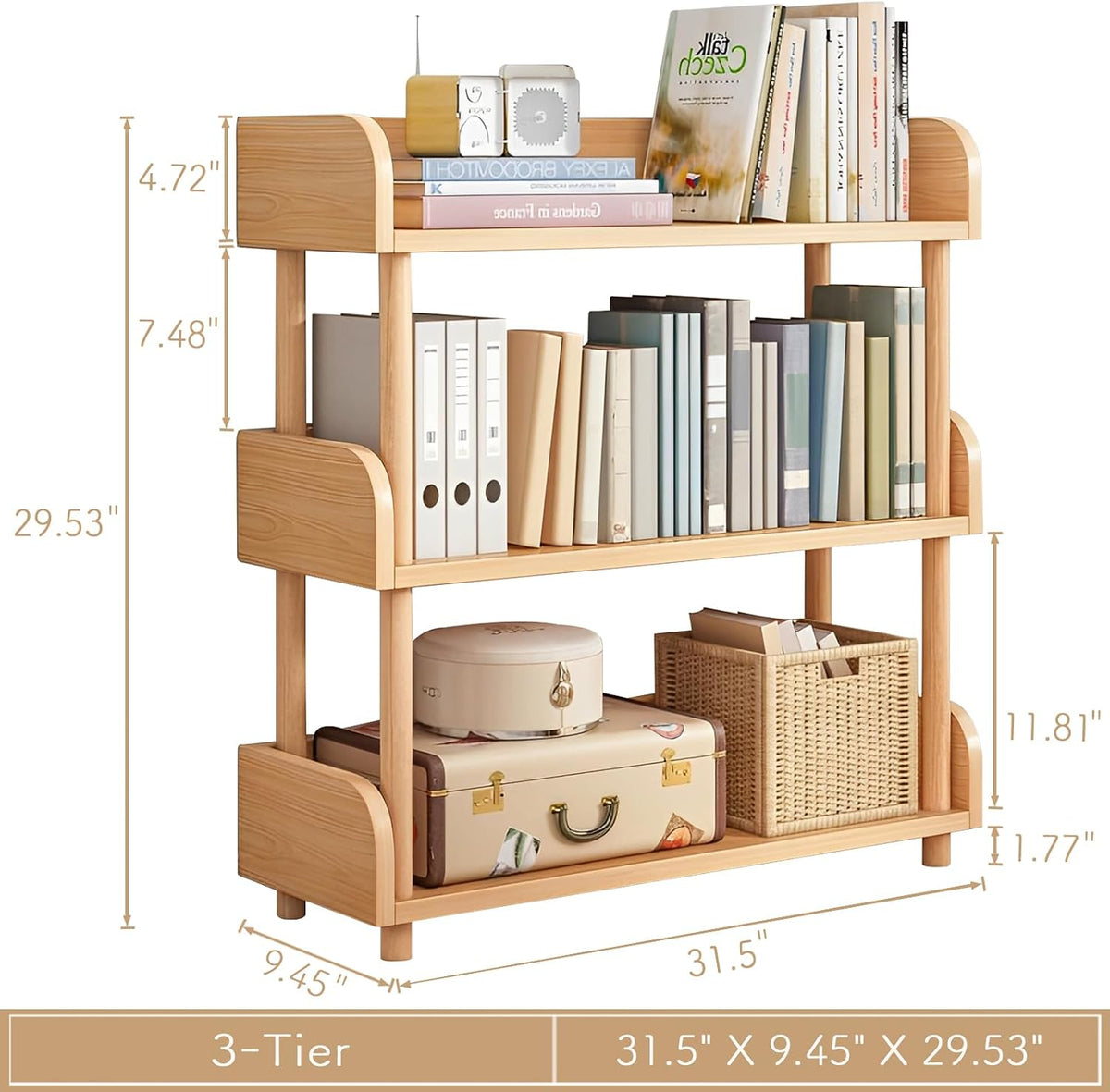 OSCHF 3-Tier Wooden Open Bookcase, Oak