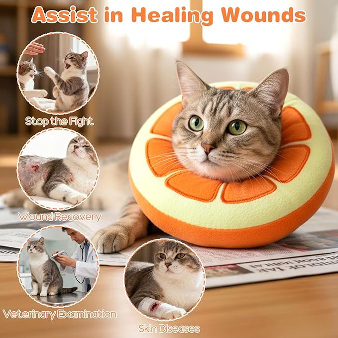Kitten Cute Recovery Collar Soft Cat Cone Collar After Surgery to Stop Licking Adjustable Lightweight Elizabethan Neck Collar for Small Medium Large Cats Puppies Wound Healing, Orange