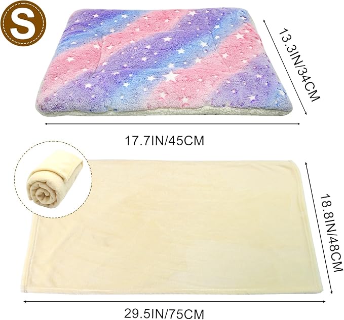 Cat Dog Bed Mat & Blanket, Reversible Pets Crate Pad Bed Mat and Ultra Soft Warm Fleece Calming Blanket for Small Puppy Kitty, Washable