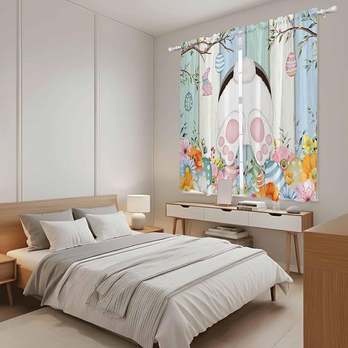 Easter Window Curtains 63 Inch Long 2 Panel Set, Rod Pocket Bedroom Curtains &