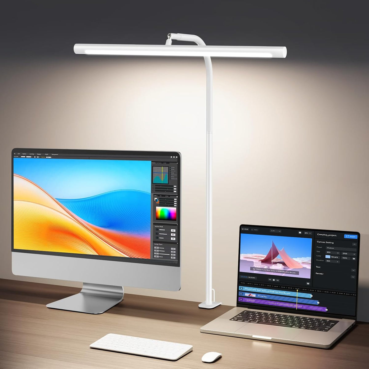 LED Desk Lamp with Clamp, Eye-Caring Dimmable Desk Light for Home Office