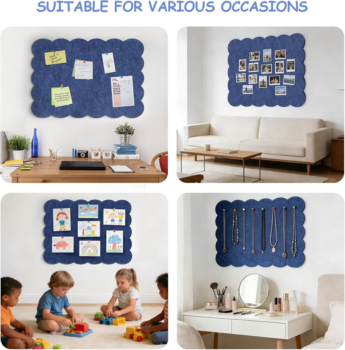 Felt Bulletin Board 36" x 24" Cork Board Alternative,Decorative Felt Pin Board Foldable Cork Boards for Walls Self-Adhesive Cork Board for Home Office Classroom Pin Board (Dark Blue)