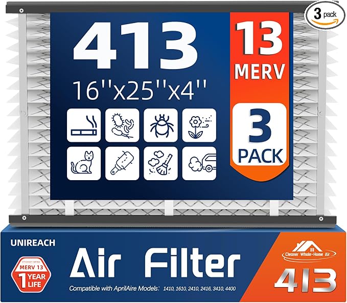 3 Pack 413 Replacement Air Filter, MERV 13, Actual Size: 16"x28"x4", Nominal