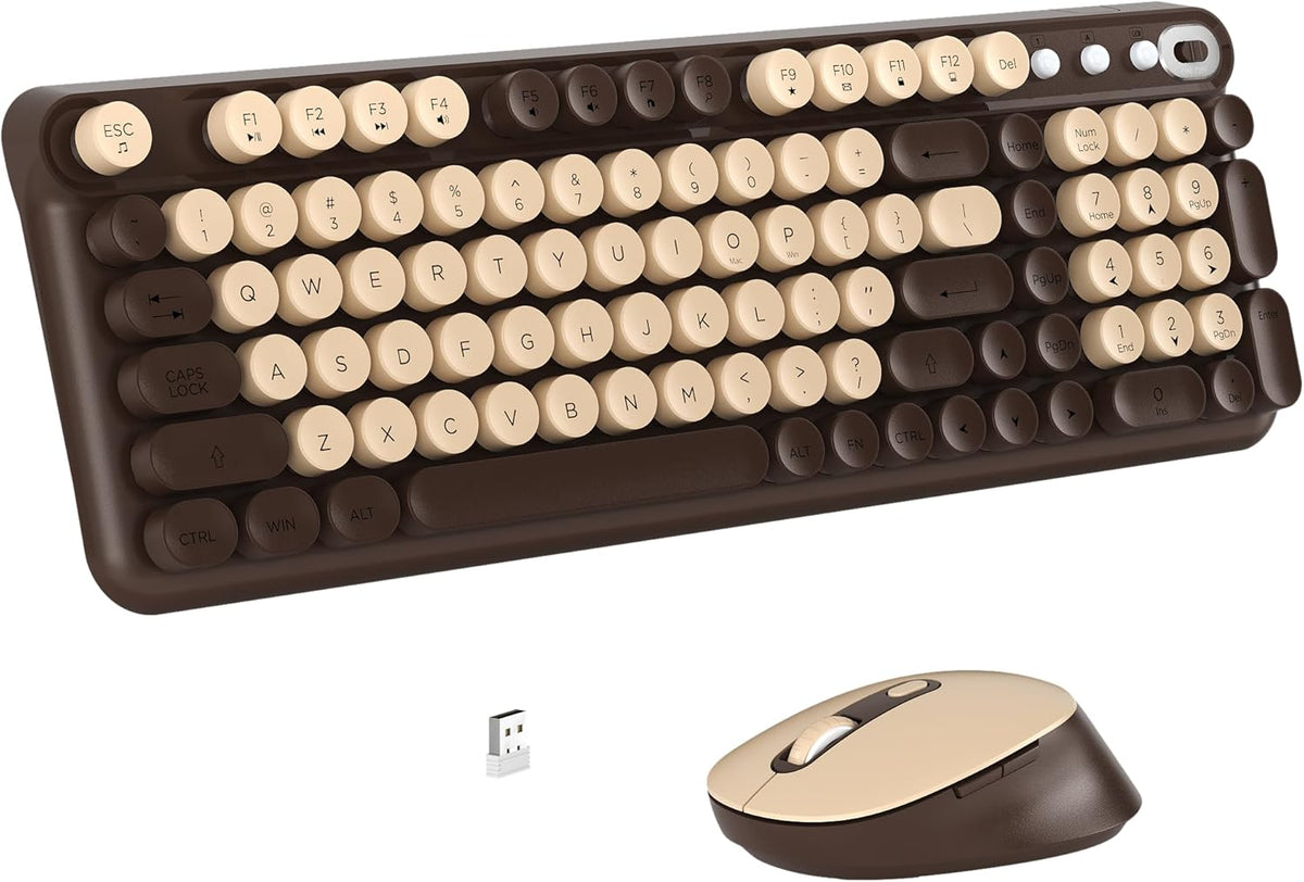 Links9+ Wireless Keyboard and Mouse Combo, Full Sized (Coffee)