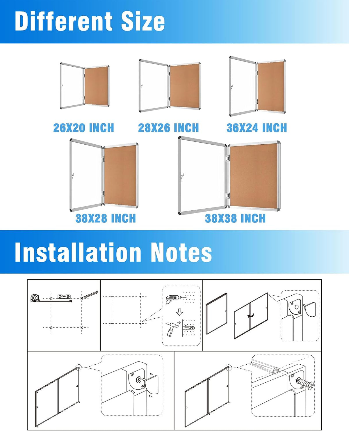 Mifuro 2 Pack 36"x24" Enclosed Bulletin Board, Lockable Weather-Resistant Aluminum Cork Noticeboard for School & Office, Silver Frame w/Cork
