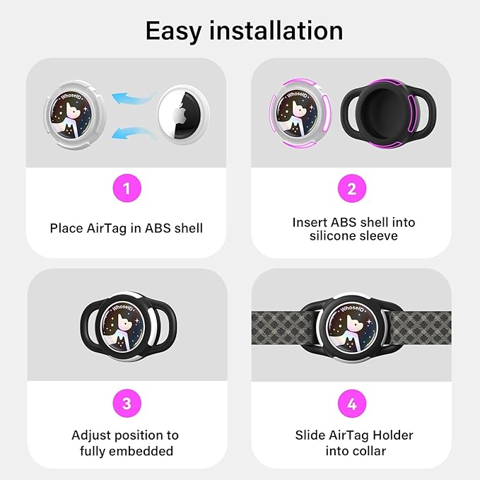 Waterproof Airtag Dog Collar Holder, Silicone & ABS Airtag Holder for Dog & Cat Collars, Ultra-Durable, Lightweight and Protective Airtag Case (Rose-1, Small)