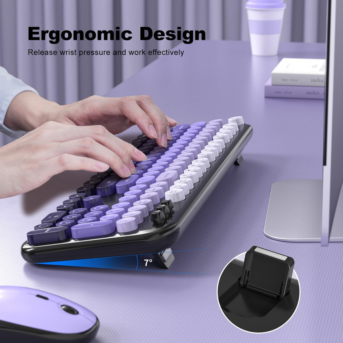 MOFII Wireless Keyboard and Mouse Combo - Blackpurple-Gradient Full-Sized Plug and Play Colorful Computer Keyboards - 104 Keys Round Keycap USB 2.4G Cute Keyboard for Windows/Laptop/Mac/Desktop/PC