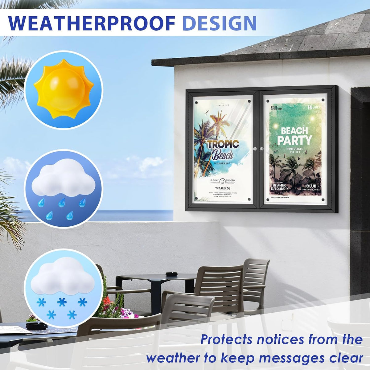 SWANCROWN 48x34 in Outdoor Bulletin Board, Enclosed Whiteboard, Black Frame