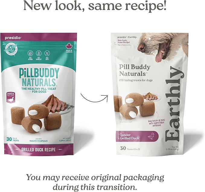 Earthly Pill Buddy Naturals - Duck (Chicken-Free) Pill Hiding Treats for Dogs - Pill Pocket for Any Size Medication - 30 Servings