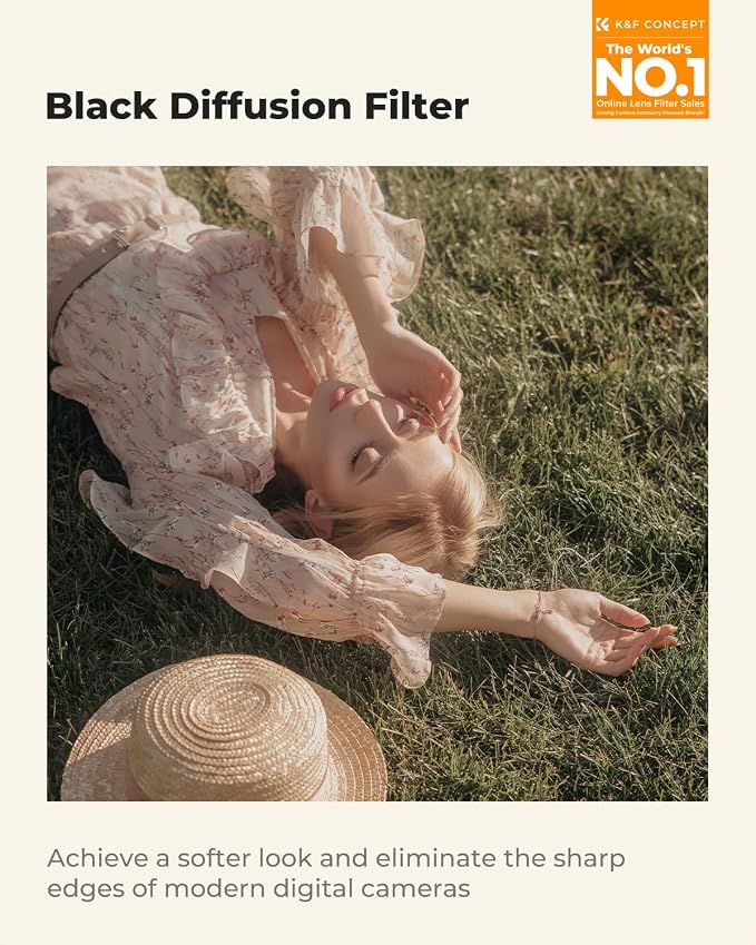 K&F CONCEPT 40.5mm Black Diffusion 1/4 Filter Mist Cinematic Effect Filter