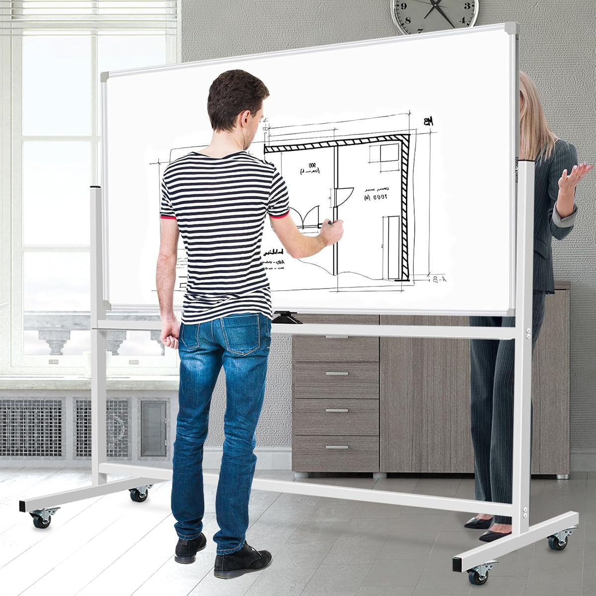 Large Rolling Whiteboard on Wheels, Double-Sided 72 X 40 Inch