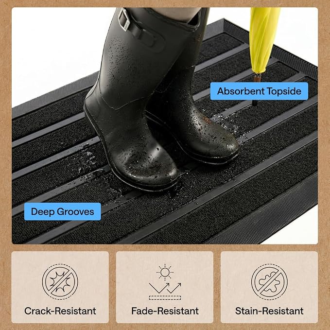 GORILLA GRIP 100% Waterproof All-Season WeatherMAX Doormat US Designed Natural