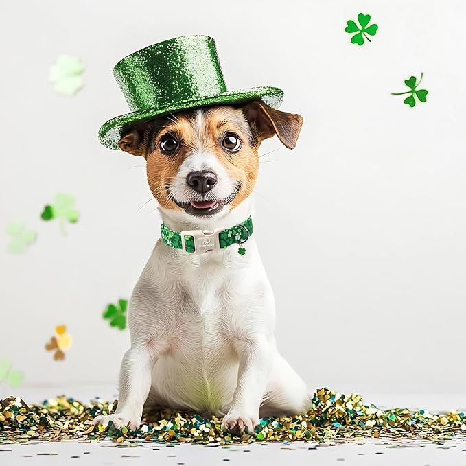 St. Patrick's Day Dog Collar for Small Dogs - Bold Green Lucky Clover Dog Collars, Cute Irish Party Shamrock Puppy Collar, Lightweight Adjustable St. Patricks Day Pet Collars XS